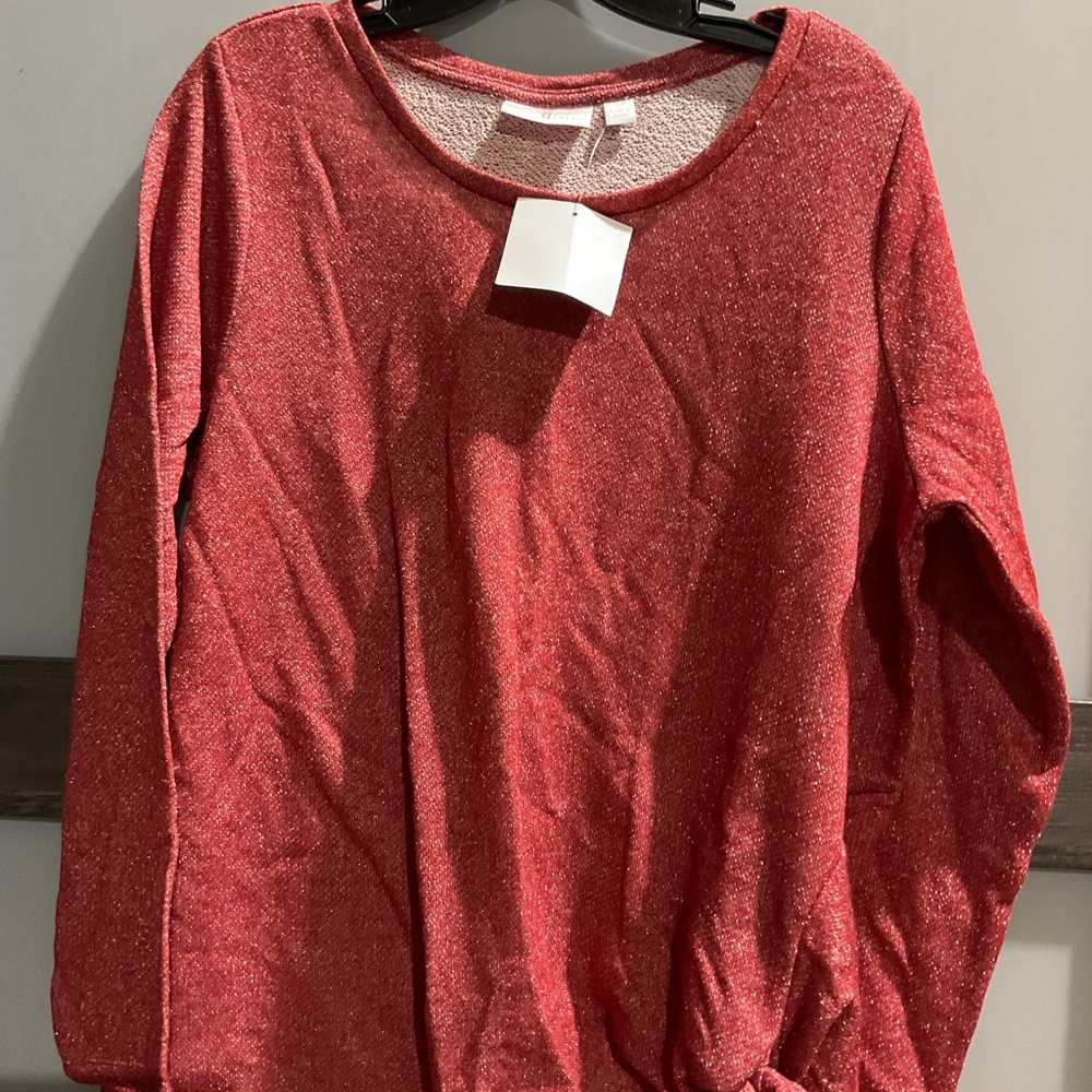 NWT- Red shimmer ladies light weight crew sweatshirt with tye.